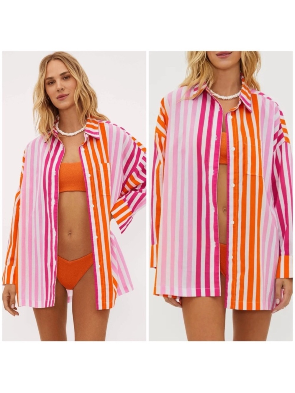 Beach Riot Alexa Stripe  Long Sleeve Cover Up Button Up Oversized Shirt